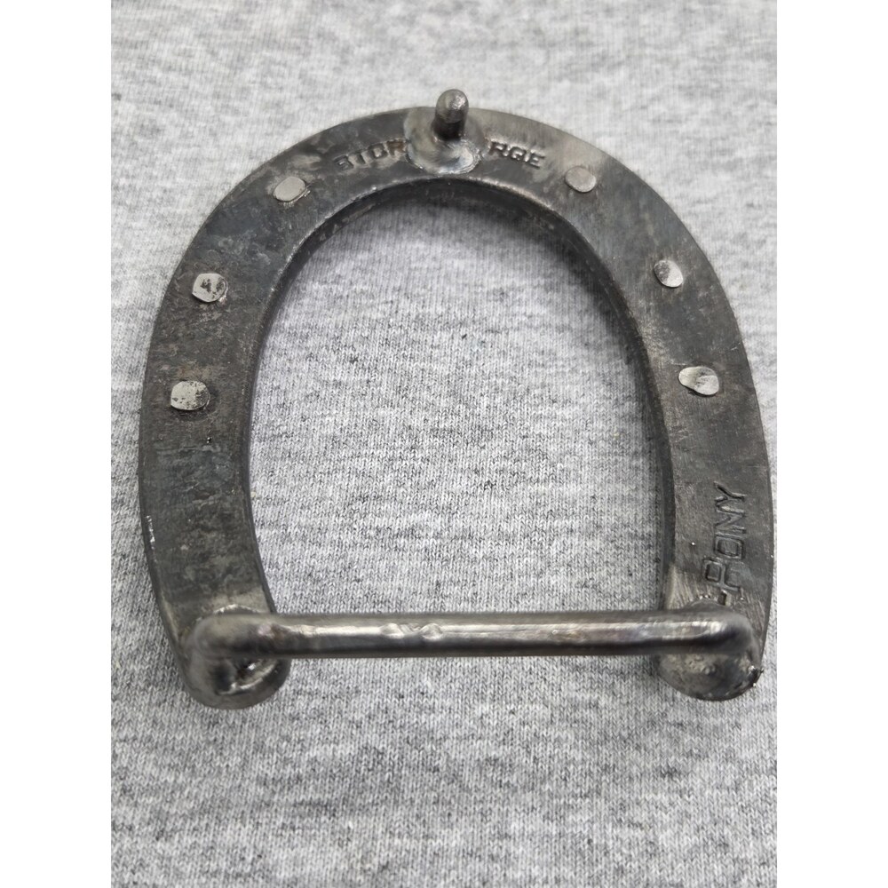 Vintage Blacksmith Pony Horseshoe Solid Metal Western Belt Buckle - Picture 10 of 12